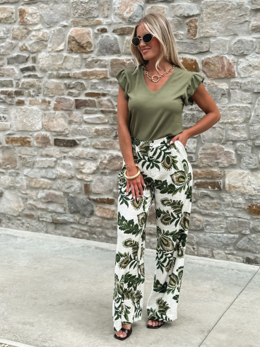 Pantalon à motifs Maoko - Blanc/Kaki