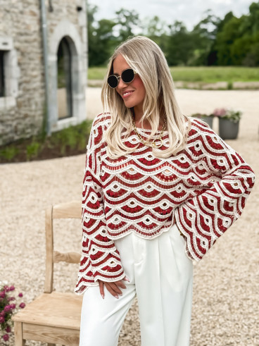 Pull en crochet Océana - Bordeaux/Ecru