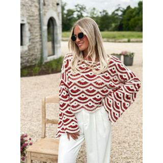 Pull en crochet Océana - Bordeaux/Ecru