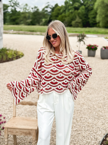 Pull en crochet Océana - Bordeaux/Ecru