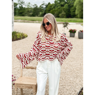 Pull en crochet Océana - Bordeaux/Ecru