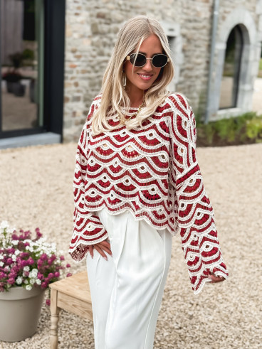 Pull en crochet Océana - Bordeaux/Ecru
