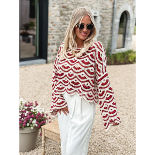 Pull en crochet Océana - Bordeaux/Ecru