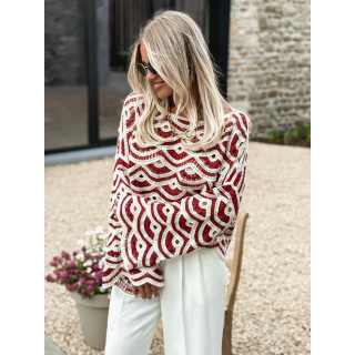 Pull en crochet Océana - Bordeaux/Ecru