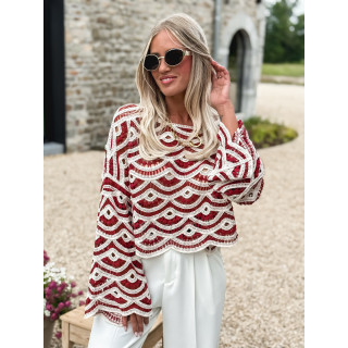 Pull en crochet Océana - Bordeaux/Ecru