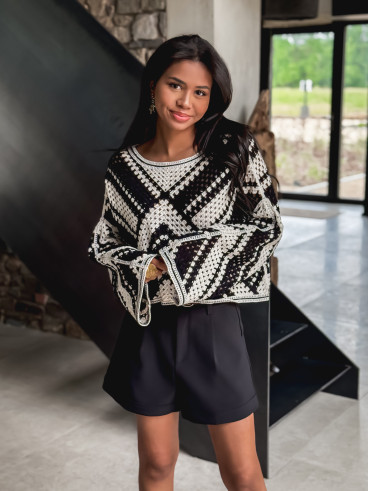 Blouse en crochet Johanie - Noir/Ecru