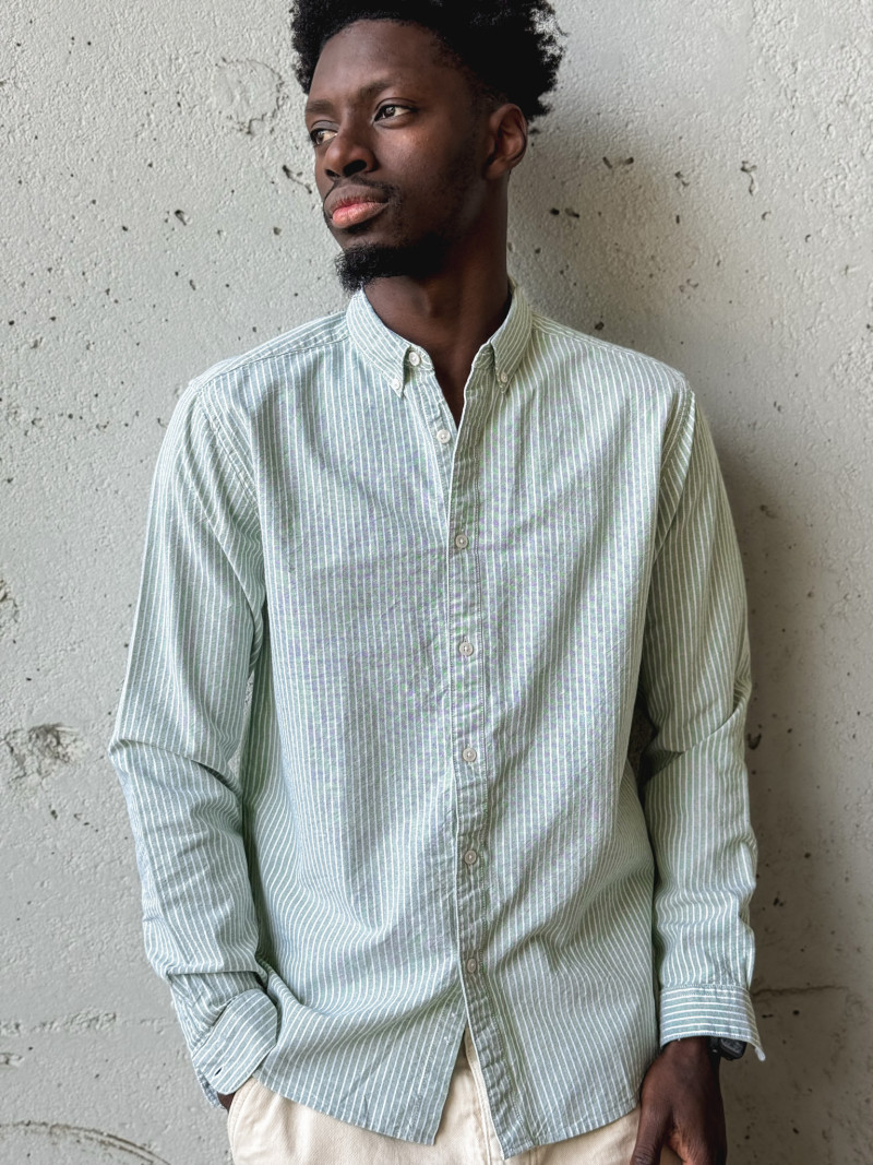 Chemise lignée Corentin - Kaki/Blanc