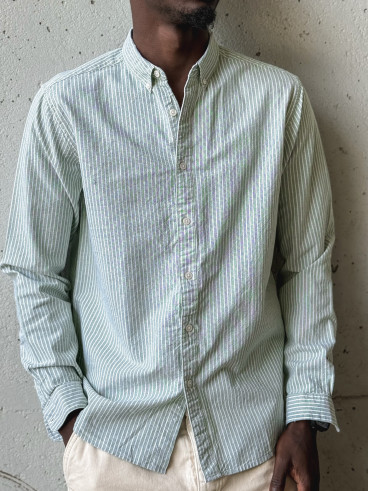 Chemise lignée Corentin - Kaki/Blanc