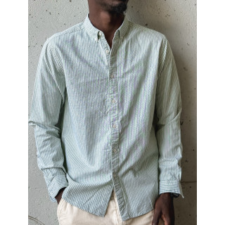 Chemise lignée Corentin - Kaki/Blanc