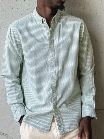 Chemise lignée Corentin - Kaki/Blanc