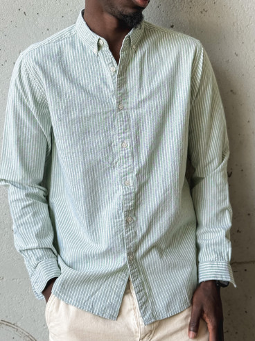Chemise lignée Corentin - Kaki/Blanc
