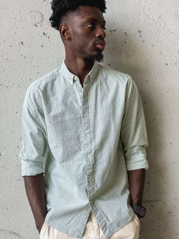 Chemise lignée Corentin - Kaki/Blanc