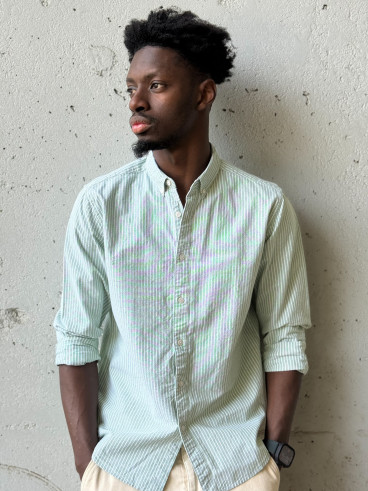 Chemise lignée Corentin - Kaki/Blanc
