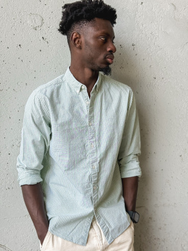 Chemise lignée Corentin - Kaki/Blanc