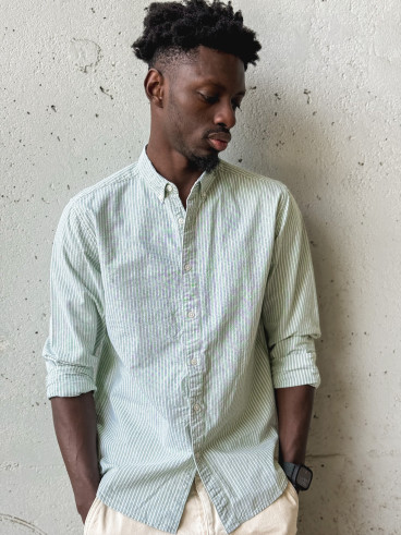 Chemise lignée Corentin - Kaki/Blanc
