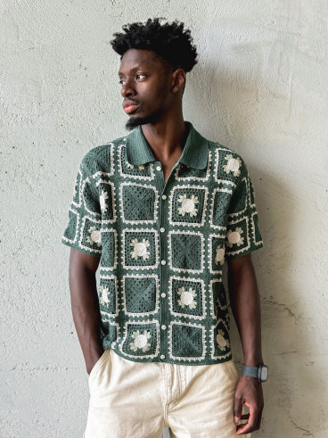 Chemise en crochet Timaé - Vert/Ecru