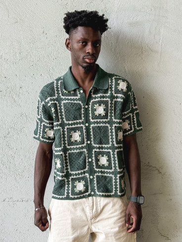 Chemise en crochet Timaé - Vert/Ecru