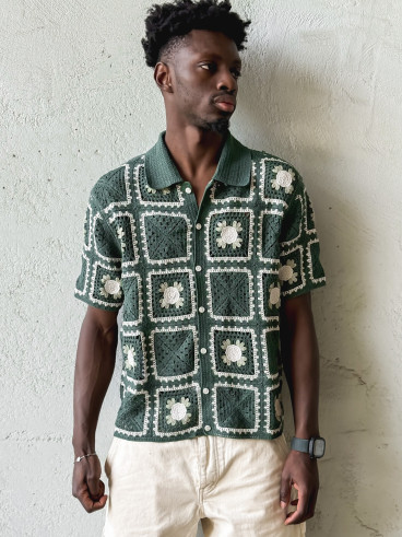 Chemise en crochet Timaé - Vert/Ecru