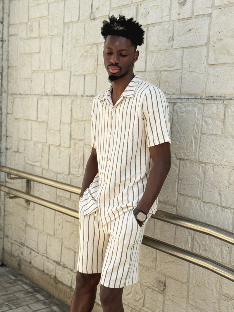 Ensemble ligné Maléo - Ecru/Taupe