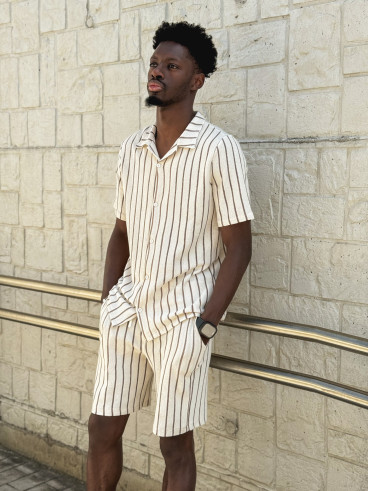 Ensemble ligné Maléo - Ecru/Taupe