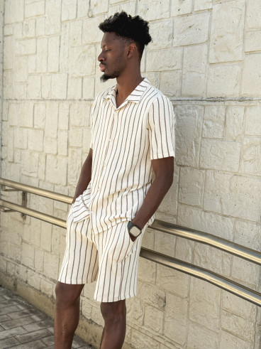 Ensemble ligné Maléo - Ecru/Taupe