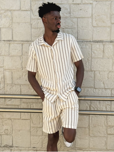 Ensemble ligné Maléo - Ecru/Taupe