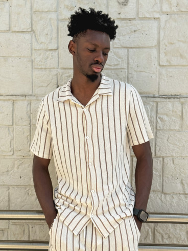 Ensemble ligné Maléo - Ecru/Taupe