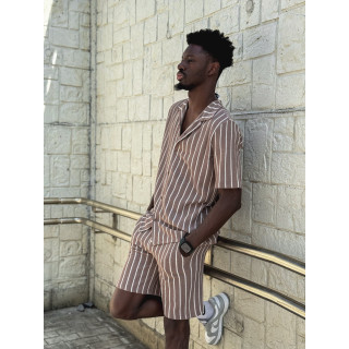Ensemble ligné Maléo - Taupe/Ecru