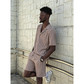 Ensemble ligné Maléo - Taupe/Ecru
