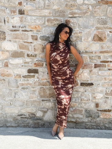 Robe longue Meghan - Chocolat/ Beige