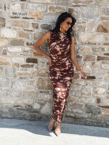 Robe longue Meghan - Chocolat/ Beige