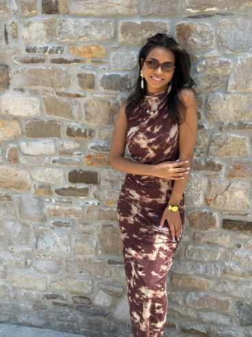 Robe longue Meghan - Chocolat/ Beige