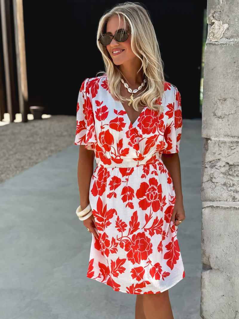 Robe courte à fleurs Tallulah - Rouge