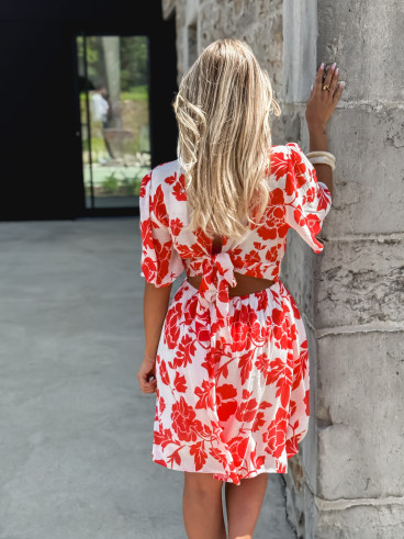 Robe courte à fleurs Tallulah - Rouge