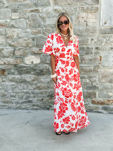 Robe longue à fleurs Tallulah - Rouge