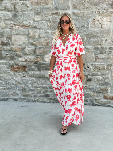 Robe longue à fleurs Télia - Fuchsia