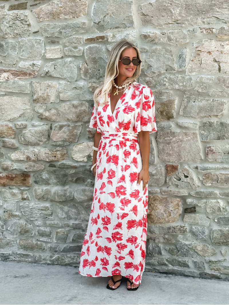 Robe longue à fleurs Télia - Fuchsia