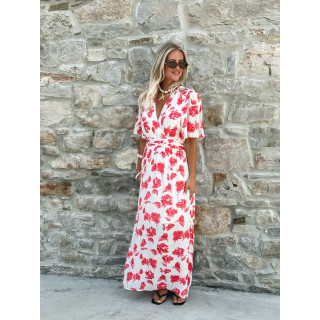 Robe longue à fleurs Télia - Fuchsia