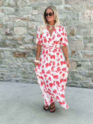 Robe longue à fleurs Télia - Fuchsia