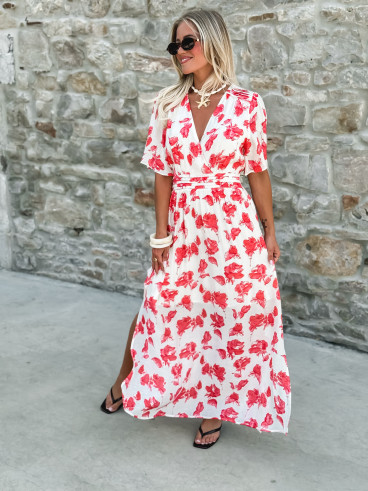 Robe longue à fleurs Télia - Fuchsia