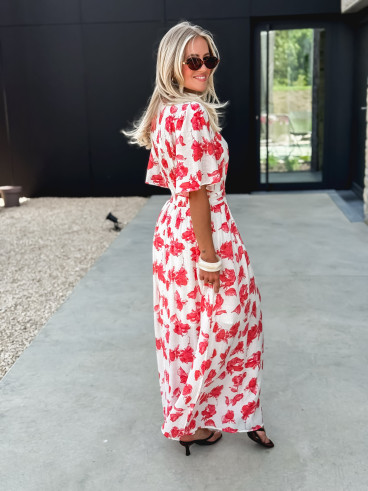 Robe longue à fleurs Télia - Fuchsia