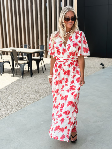 Robe longue à fleurs Télia - Fuchsia