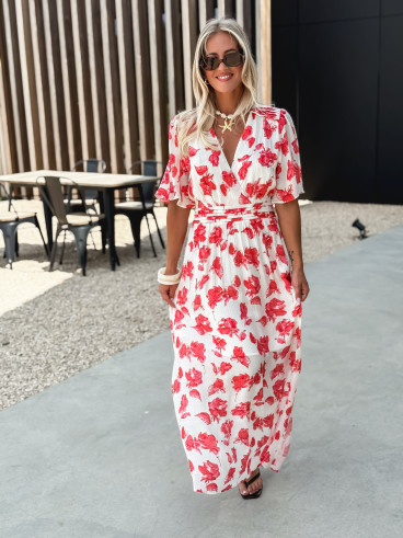 Robe longue à fleurs Télia - Fuchsia