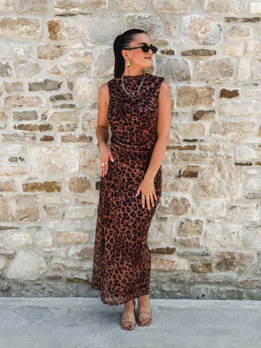 Robe longue Meghan - Camel/Noir