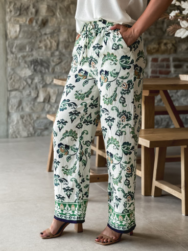 Pantalon Ezia - Ecru/Vert