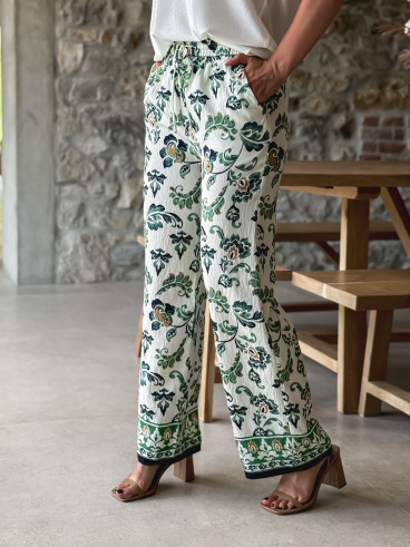 Pantalon Ezia - Ecru/Vert