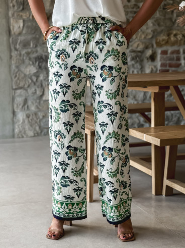 Pantalon Ezia - Ecru/Vert