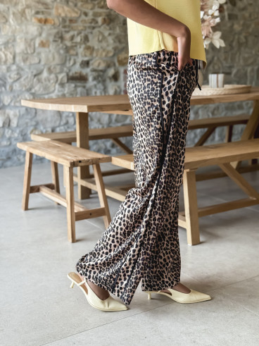 Pantalon léopard Aniyah - Beige/Noir