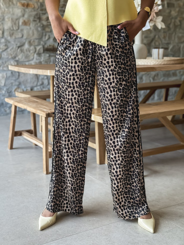 Pantalon léopard Aniyah - Beige/Noir