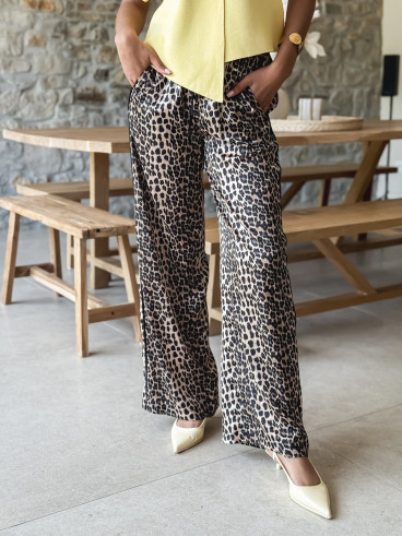 Pantalon léopard Aniyah - Beige/Noir